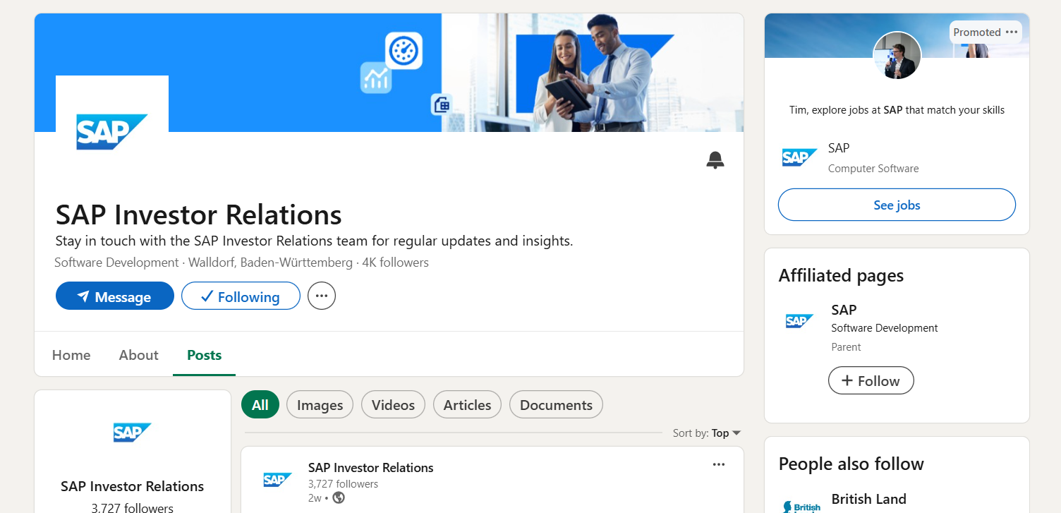 SAP's IR-focused LinkedIn group