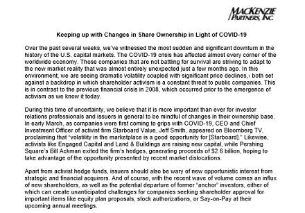 Keeping up with Changes in Share Ownership in Light of COVID-19