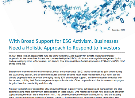 With broad support for ESG activism, businesses need a holistic approach to respond to investors